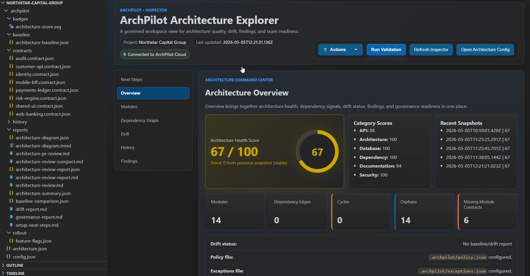 ArchPilot generated architecture artifacts view in VS Code.